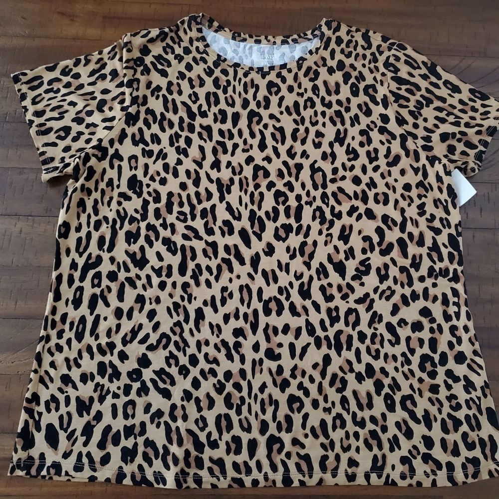NWT Nine West Women's Leopard Print Short Sleeve Top - Size XXL